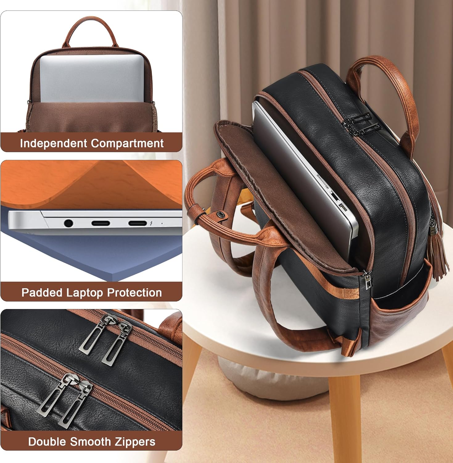 Shrrie Laptop Backpack for Women 15.6 inch Travel Leather Backpack Purse Work Computer Backpacks