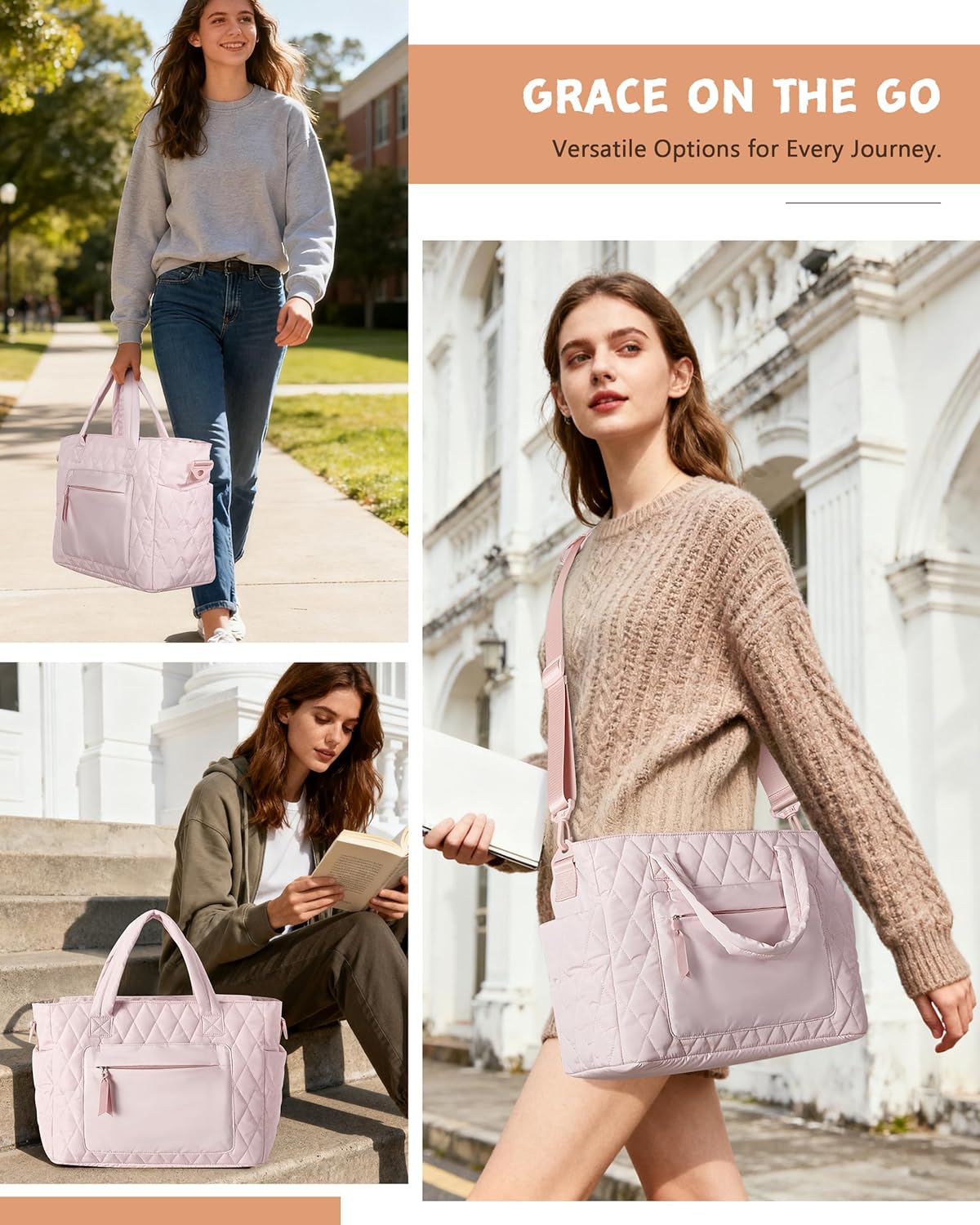 Tote Bag for Women - Puffer Work Tote with Laptop Compartment, Quilted College Shoulder Bag with Zipper for Work