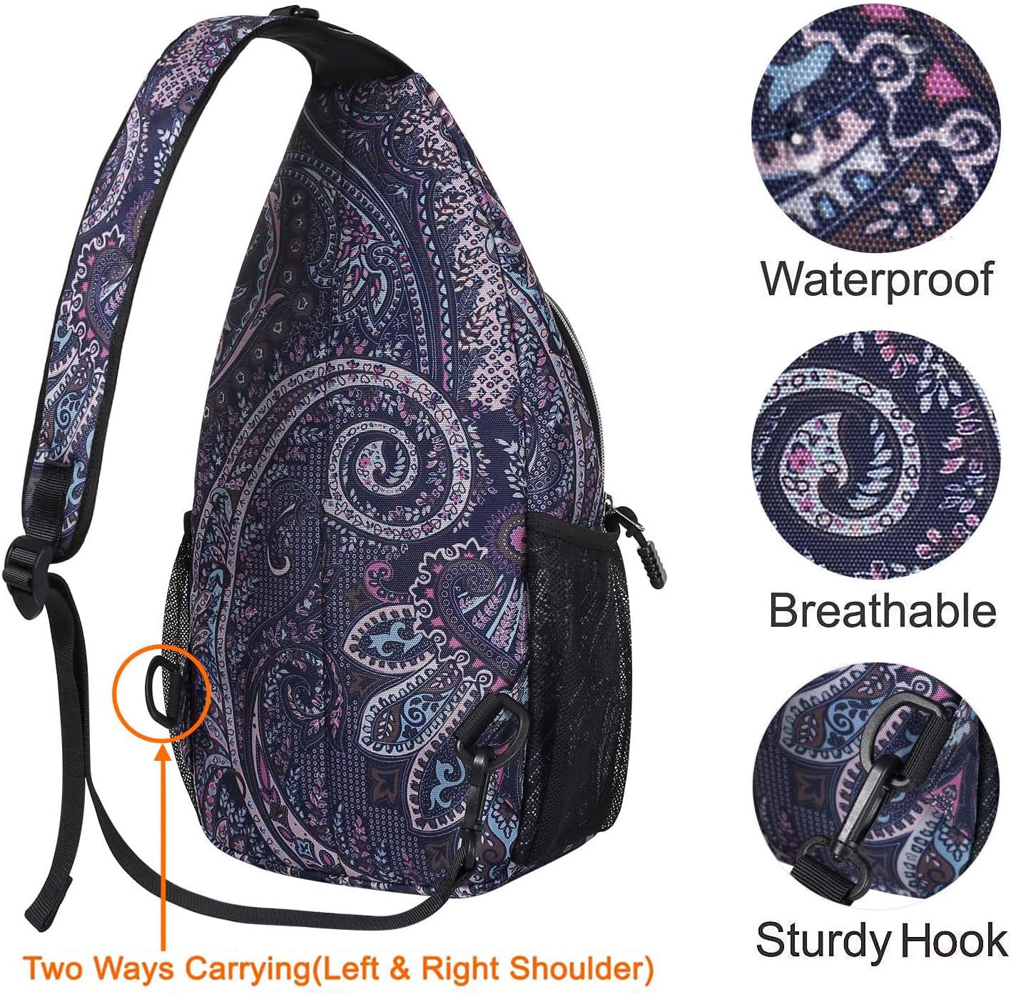 MOSISO Sling Backpack,Travel Hiking Daypack Pattern Rope Crossbody Shoulder Bag, Navy Blue Base Totem Texture