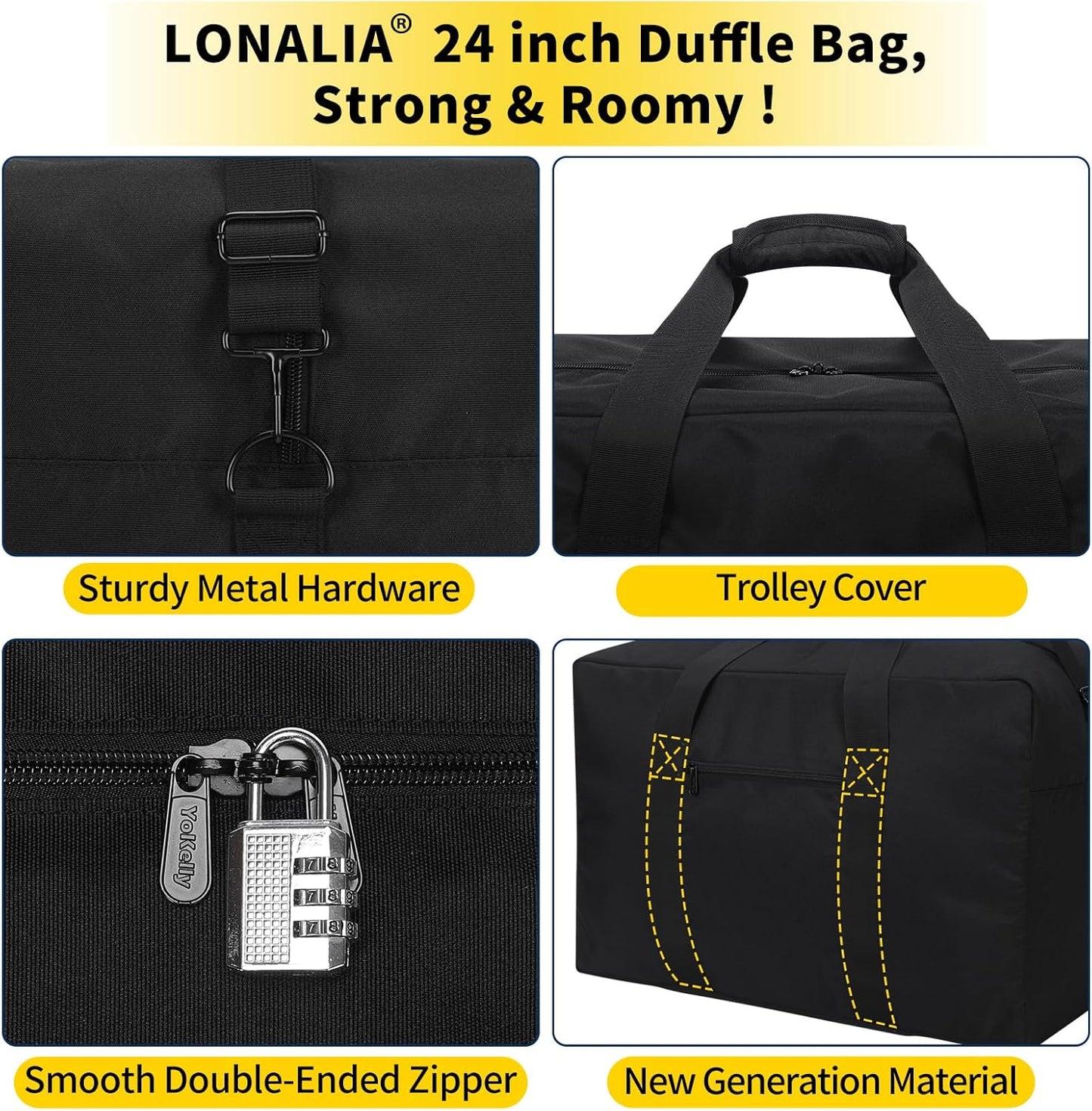 70L Large Duffle Bag for Travel - 24 inch Duffel Bag Heavy Duty Luggage Storage Bag (Black)