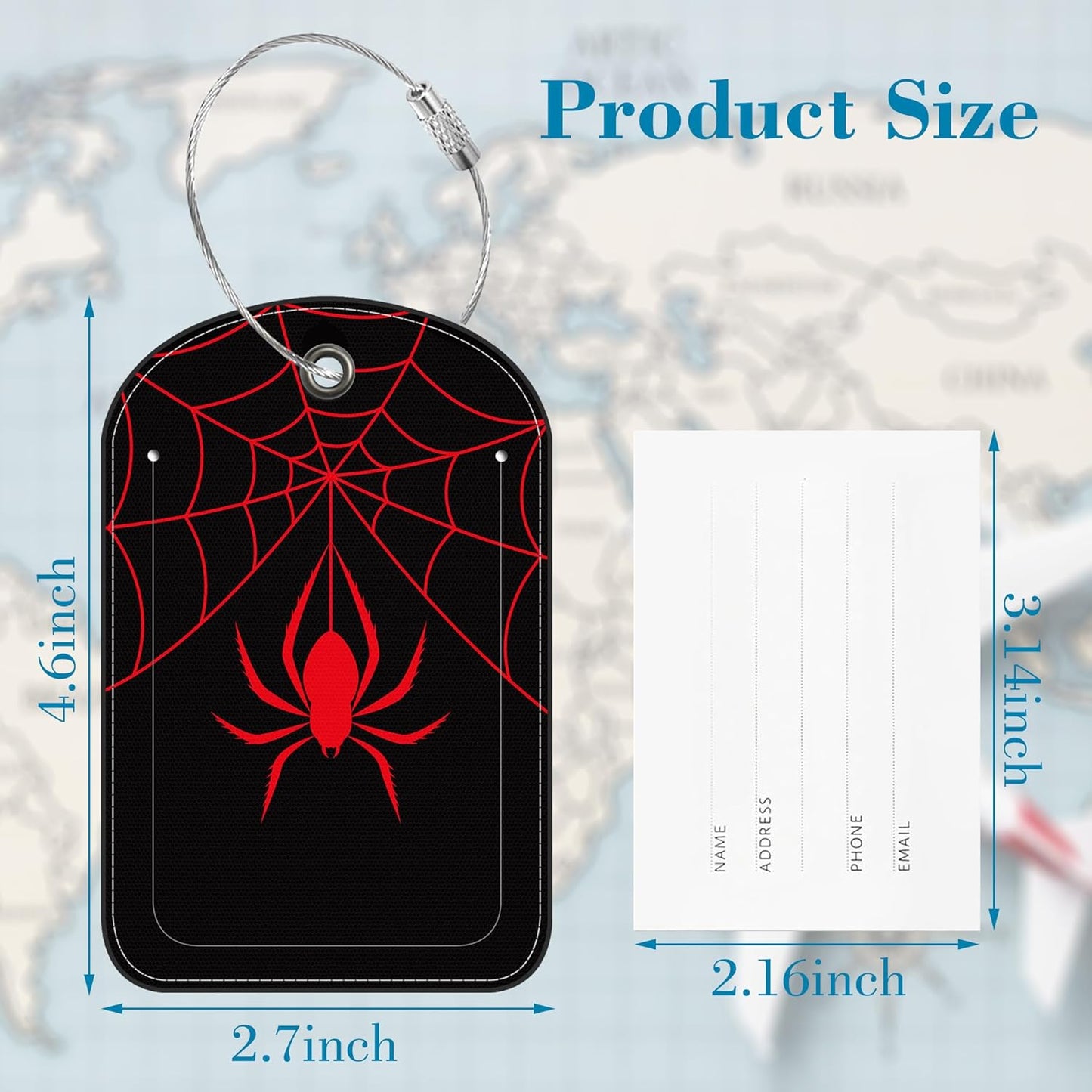 2 PCS Leather Luggage Tag for Suitcase Spider and Spider Web Travel Suitcase Labels with Privacy Name ID Label and Stainless Steel Loop for Adults Teens Travel Bag Labels Set