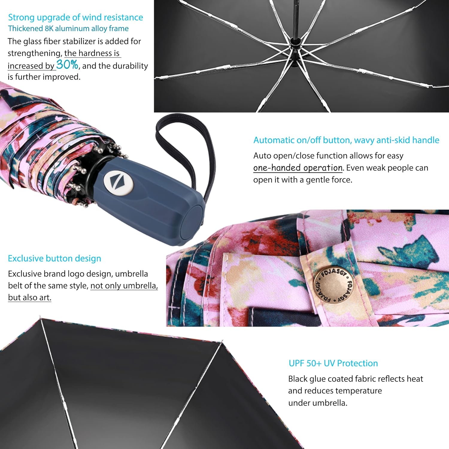 FDJASGY UV Sun Umbrella Compact Folding Travel Umbrella Auto Open Close Compact Folding Rain