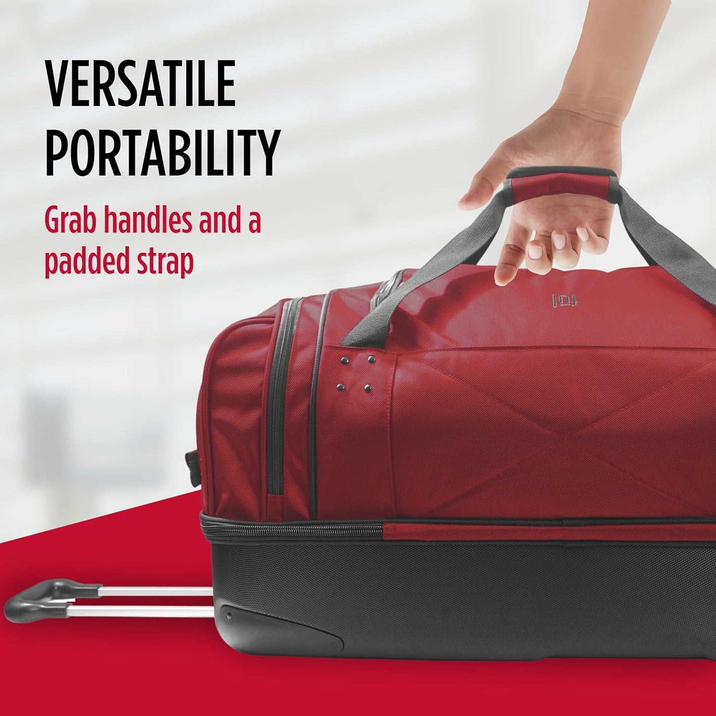 FUL Workhorse 30 Inch Rolling Duffel Bag, Checked Travel Luggage with Hardshell Base and Wheels