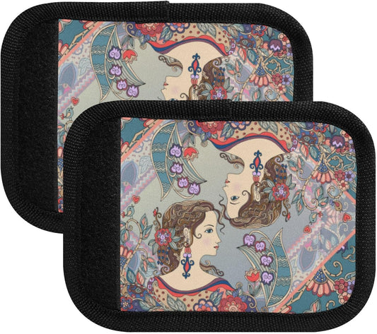 2Pcs Luggage Handle Wrap Suitcase Identifier Handle Covers Tags Soft Travel Bags Luggage Handle Gripper Accessories for Airplane Flying Retro Lady