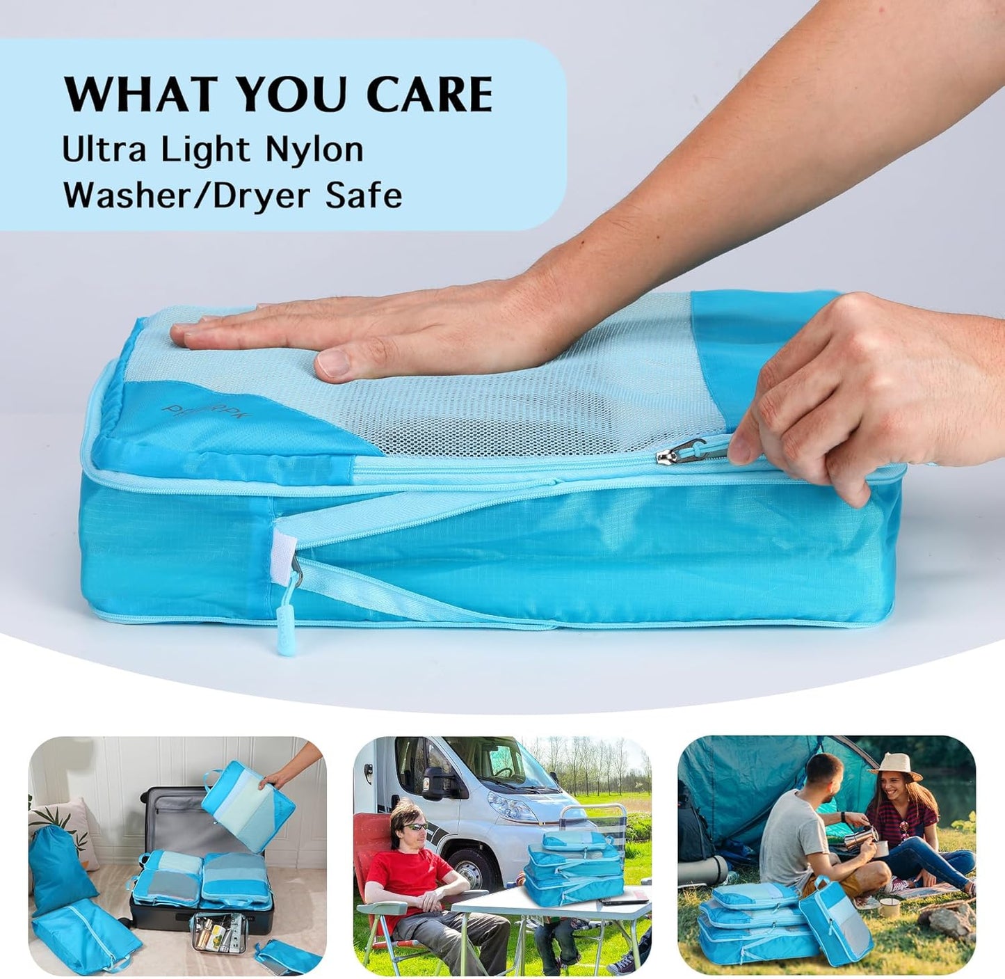Lightweight Compression Packing Cubes for Suitcases, Compressible Expandable Travel Packing Organizer with Clear Toiletries and Backpack Bag, Travel Essentials for Carry on Luggage 7 Set