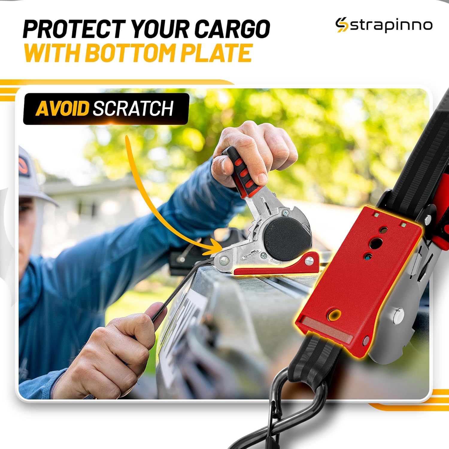 Strapinno Retractable Ratchet Straps 1 in x 10 ft, Secure Tie-Downs with Rubber-Coated Steel