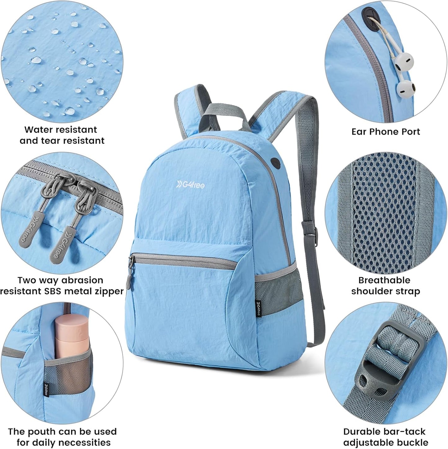 G4Free 20L Lightweight Packable Backpack Travel Hiking Daypack Foldable Backpack for Men Women(Light Blue)