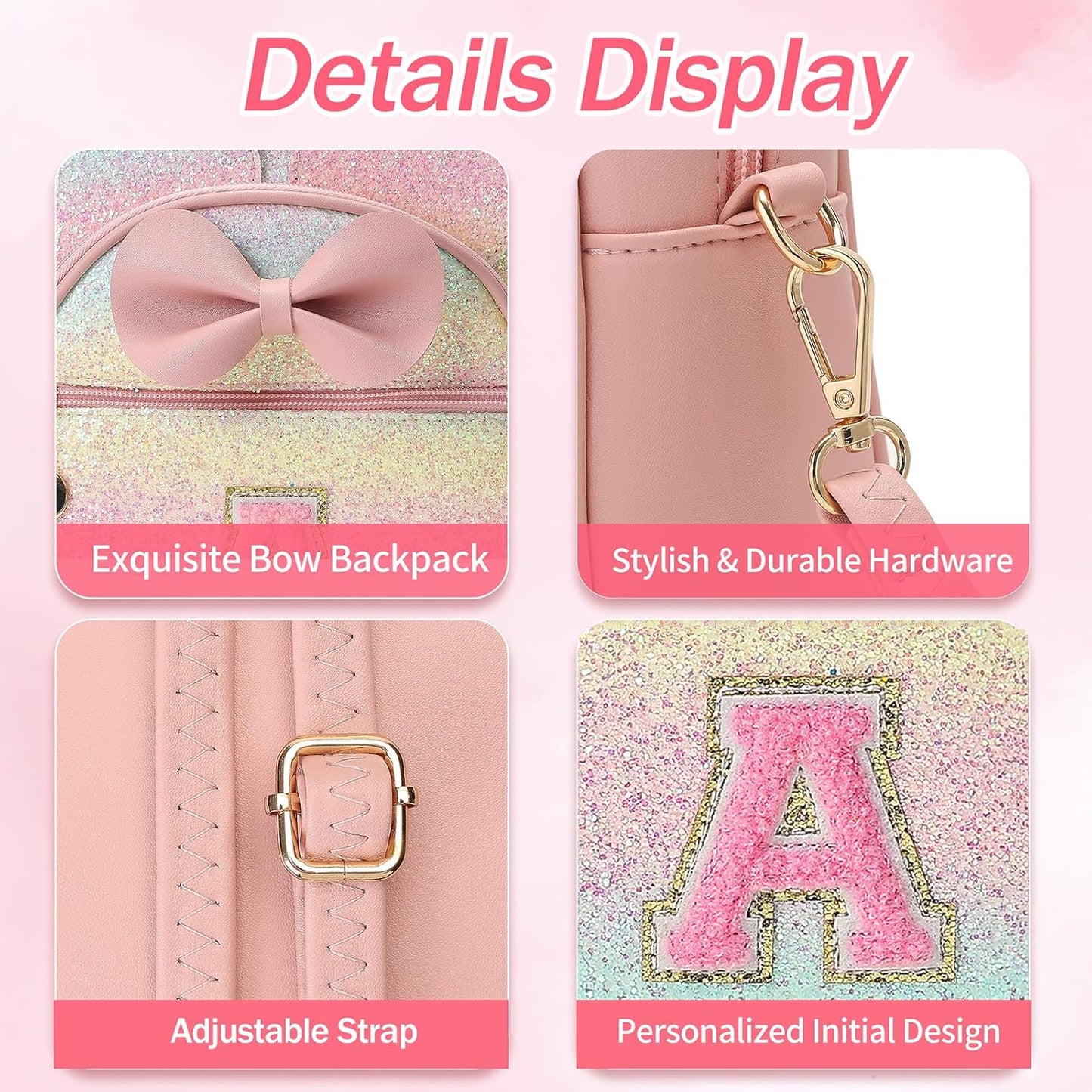 Christmas Birthday Gift for 2 3 4 5 6 7 8 9 10 Year old Girls Personalized Initial Mini Backpack Purse for Toddler Kids-Shine-A
