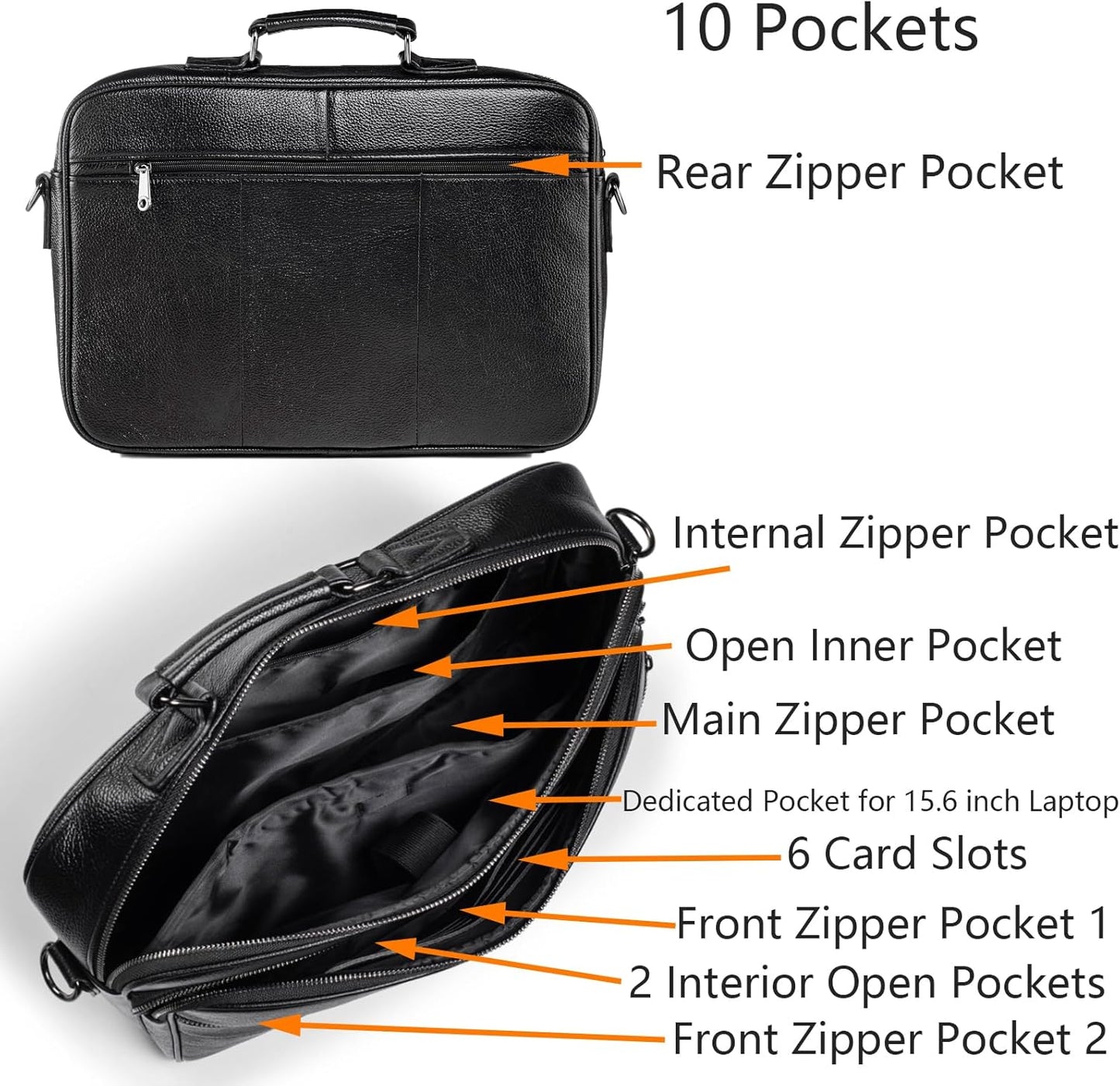 Business Laptop Briefcase for Men 15.6 inch Genuine Leather Computer Laptop Satchel Bag Retro Waterproof Handheld Shoulder Bag Men's Office Commuting Trip Briefcase