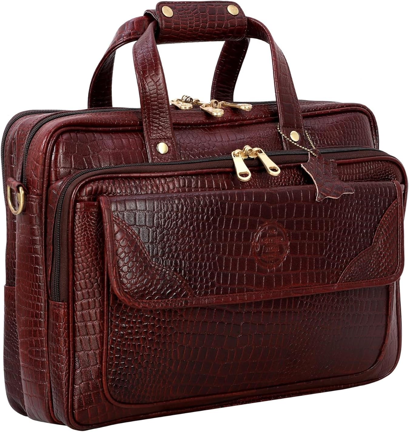 DA LV Full Grain Leather Laptop Briefcase for Men Top Choice Gifts Laptop Bag Multiple 16'' Compartments Brass Hardware