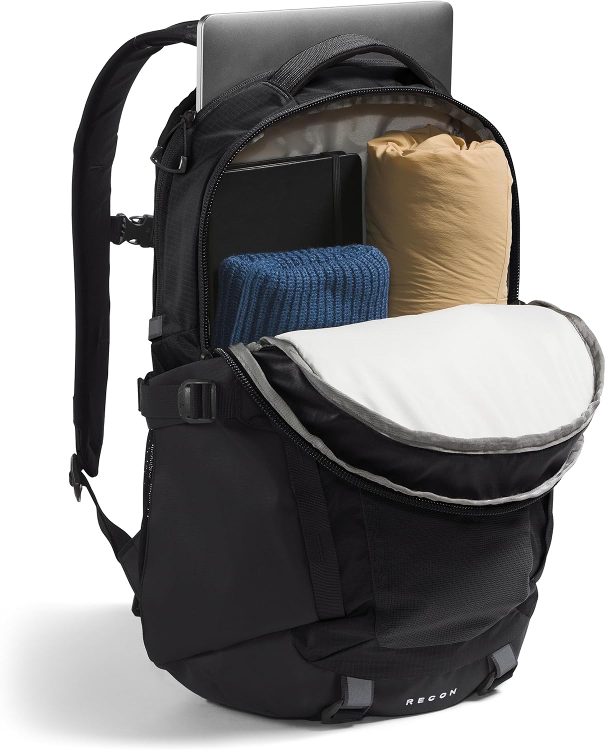 The North Face Recon Everyday Laptop Backpack | Daypack with Water Repellent Finish, 16" Laptop Sleeve, 2 Water Bottle Pockets, TNF Black/TNF Black-NPF, One Size
