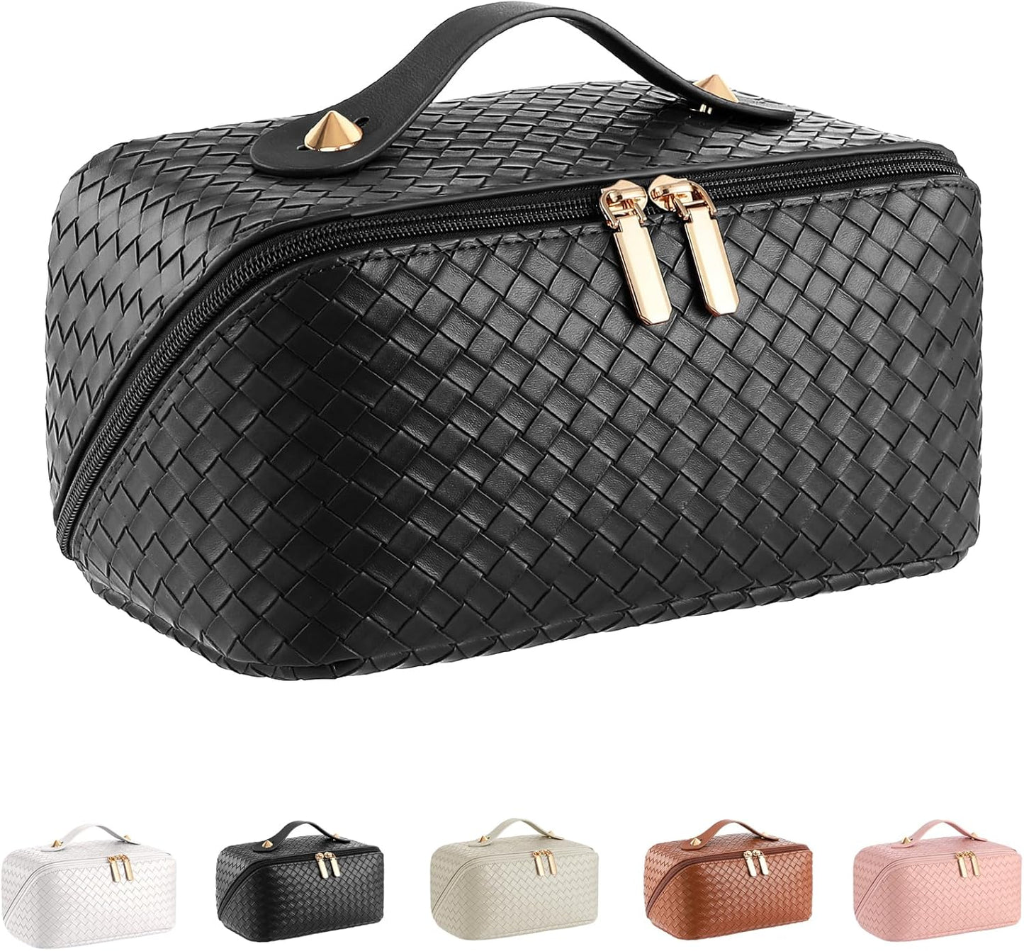 Large Capacity Travel Cosmetic Bag - Portable Makeup Bags for Women Waterproof PU Leather Checkered