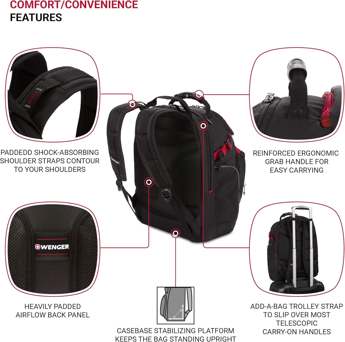 Wenger Maxxum Laptop Backpack, Fits 16 Inch Laptop, Men's and Women's, Black/Red