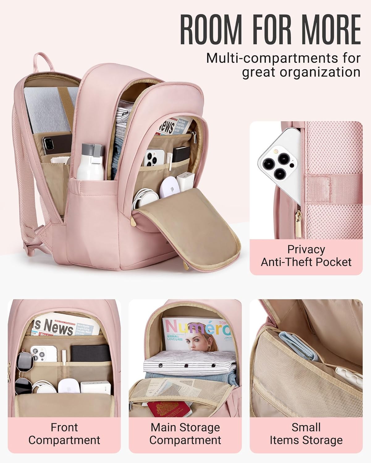 LIGHT FLIGHT Travel Backpack for Women, 15.6 Inch Laptop Backpack with USB Charging Hole, Water