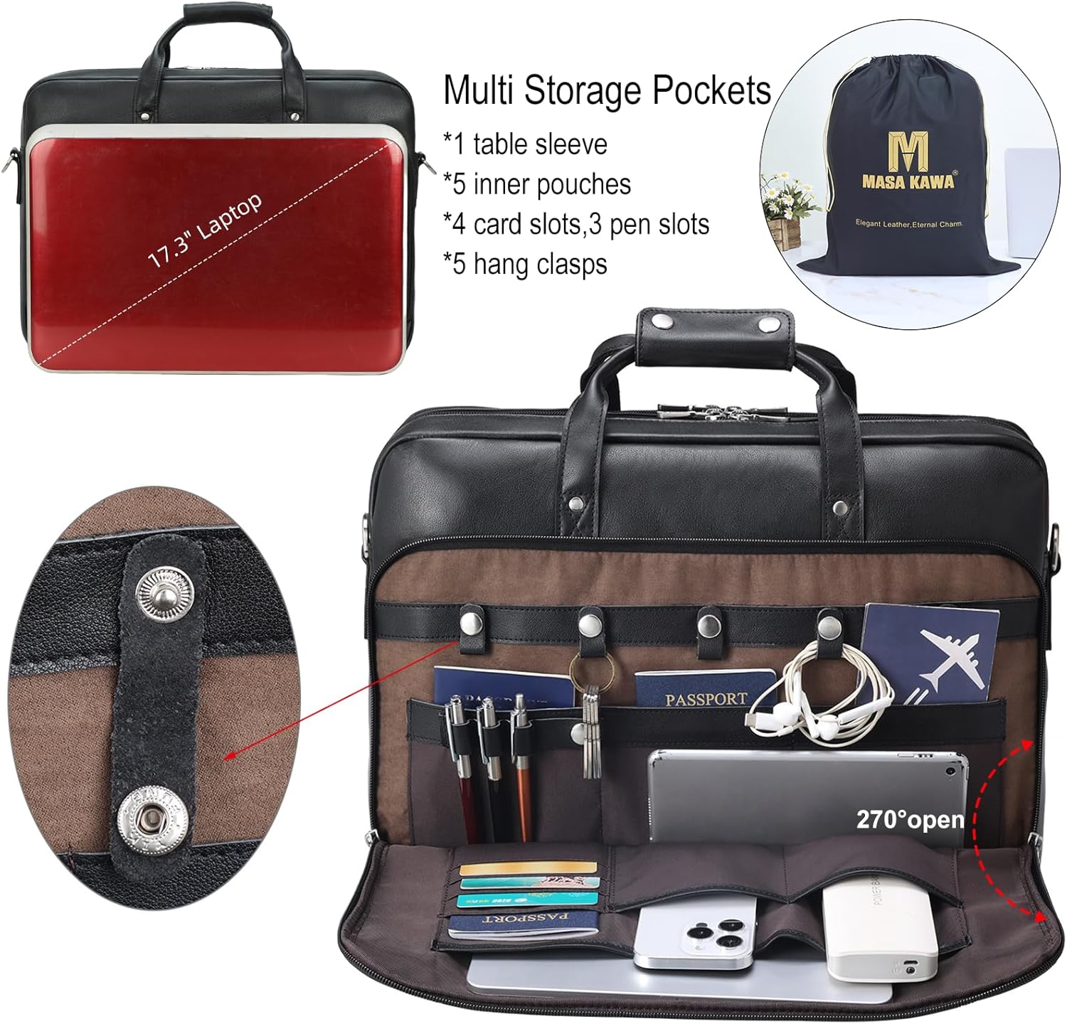 Leather Briefcase for Men 17 Inch Laptop Crossbody Shoulder Messenger Bag Attache Case for Business