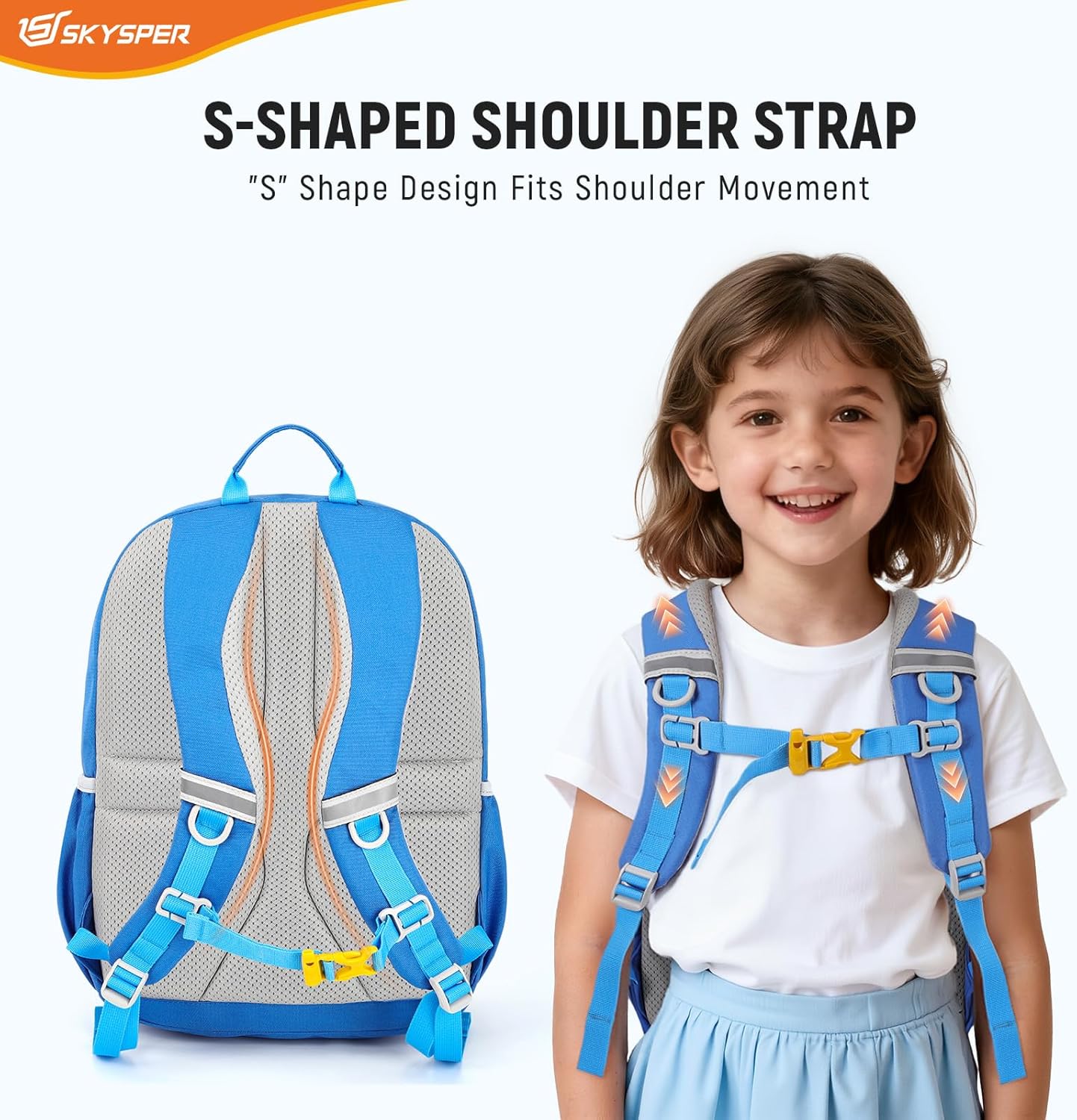 SKYSPER Kids Backpack for School 15" H Kindergarten Elementary Bookbag Children Travel Daypack for Camping