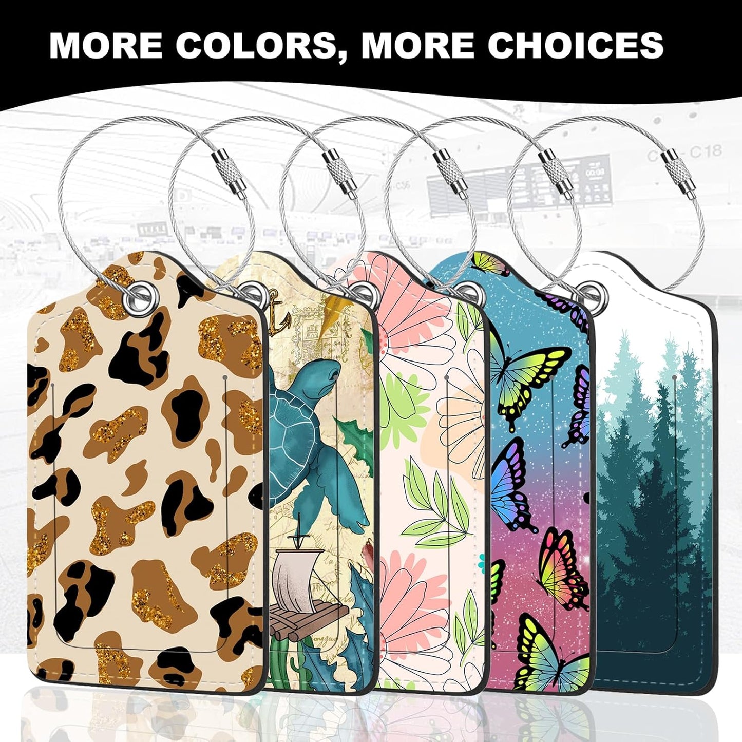 2Pack Luggage Tags for Suitcases, Cute Unique Pu Leather Cruise Luggage Tag with Privacy Cover ID Label Address Card and Metal Ring Suitable for Women Men Kids Travel Bag Blue Pink Flowers