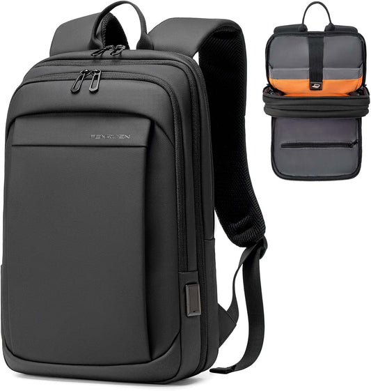 FENRUIEN Work Backpack for Men, Water Resistant Expandable Backpack with USB C Charging Port, Black 15.6 Laptop Backpack