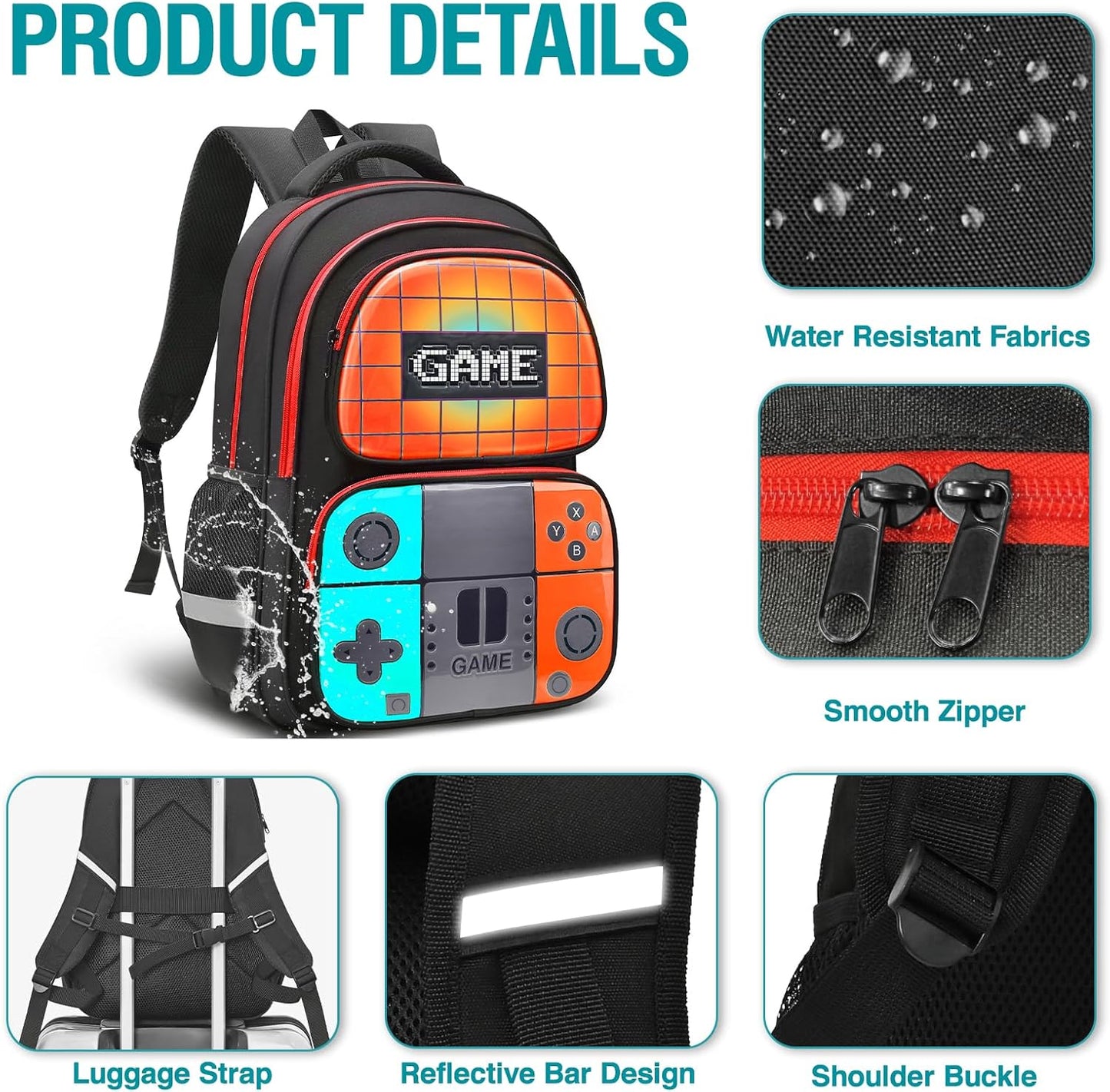 School Backpack For Boys,Gamer Kids Backpack For Elementary Middle School Student Age 6-14,17″ Video Game Bookbag For Laptop