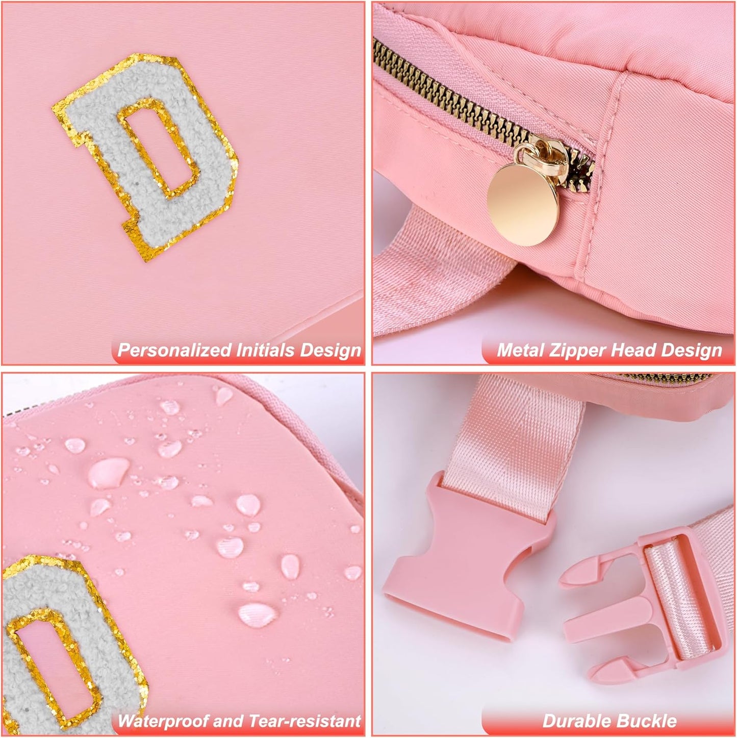 Belt Bag Crossbody Bags for Girls Women - Gifts for 8 9 10 11 12 13 Year Old Girl - Teen Birthday Gifts - Small Waist Packs Trendy Kids Fanny Pack - Initial White D,Pink Bag