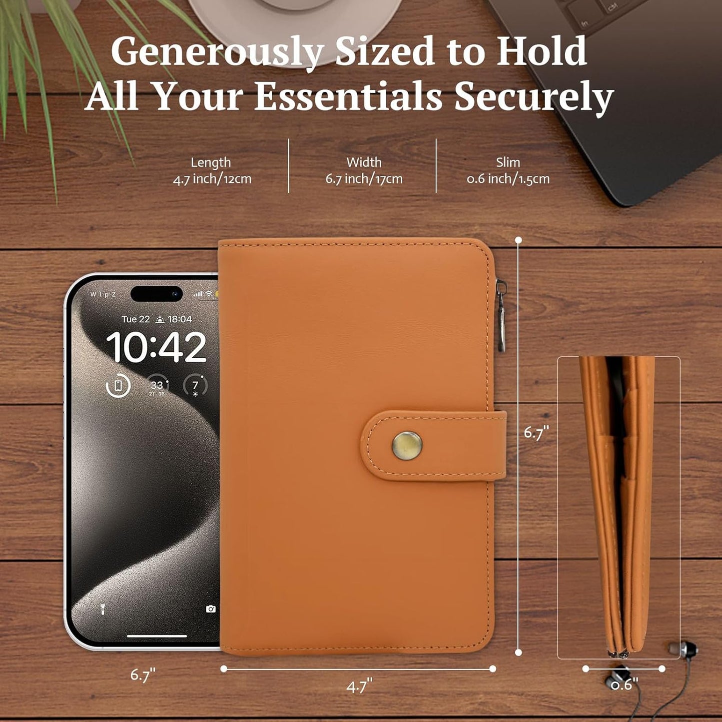 Full Grain Leather Passport Wallet, RFID Blocking Passport Holder with Tracker Slot, Multi Compartment Travel Wallet for Women & Men, Secure Passport Cover Case for Airport Essentials (Brown)