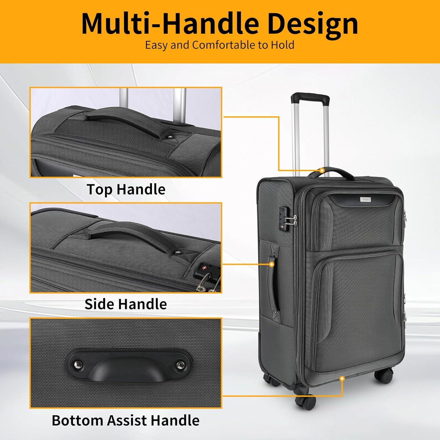 3-Piece Softside Expandable Luggage Set with Front Open Pocket, Lightweight and Durable Oxford