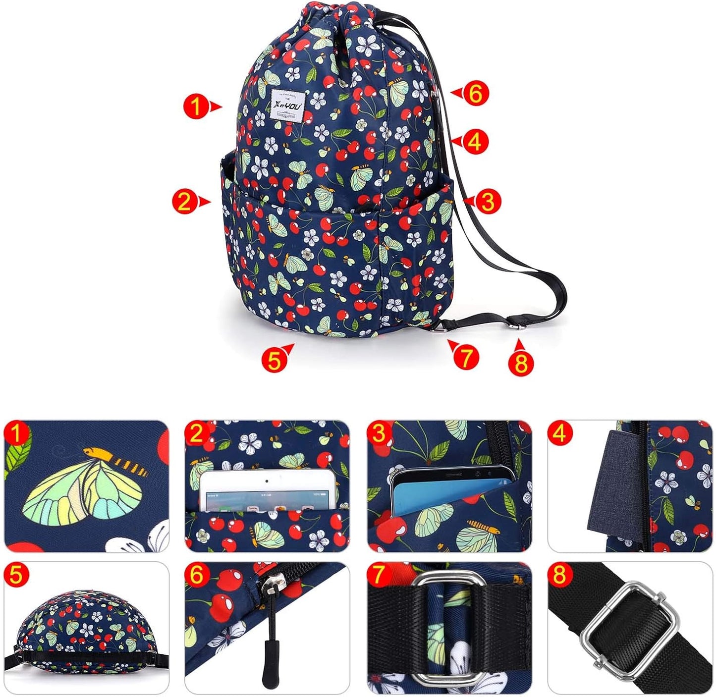 XEYOU Drawstring Sports Backpack Lightweight Gym Yoga Sackpack Shoulder Rucksack Casual Outdoor