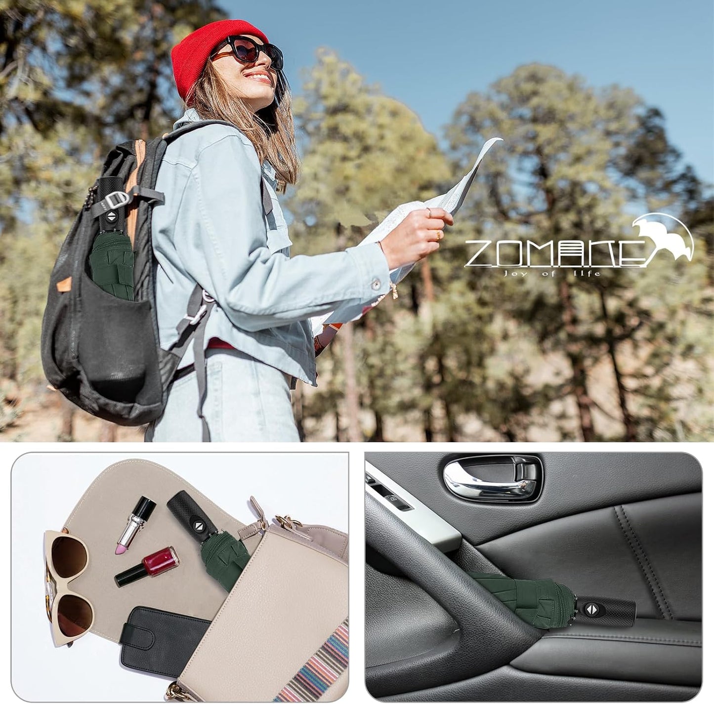 ZOMAKE Travel Umbrella Compact - 10 Ribs Portable Collapsible Umbrellas for Rain Windproof - Paraguas Automatic Small Folding Umbrella Lightweight Packable Umbrella for Women Men