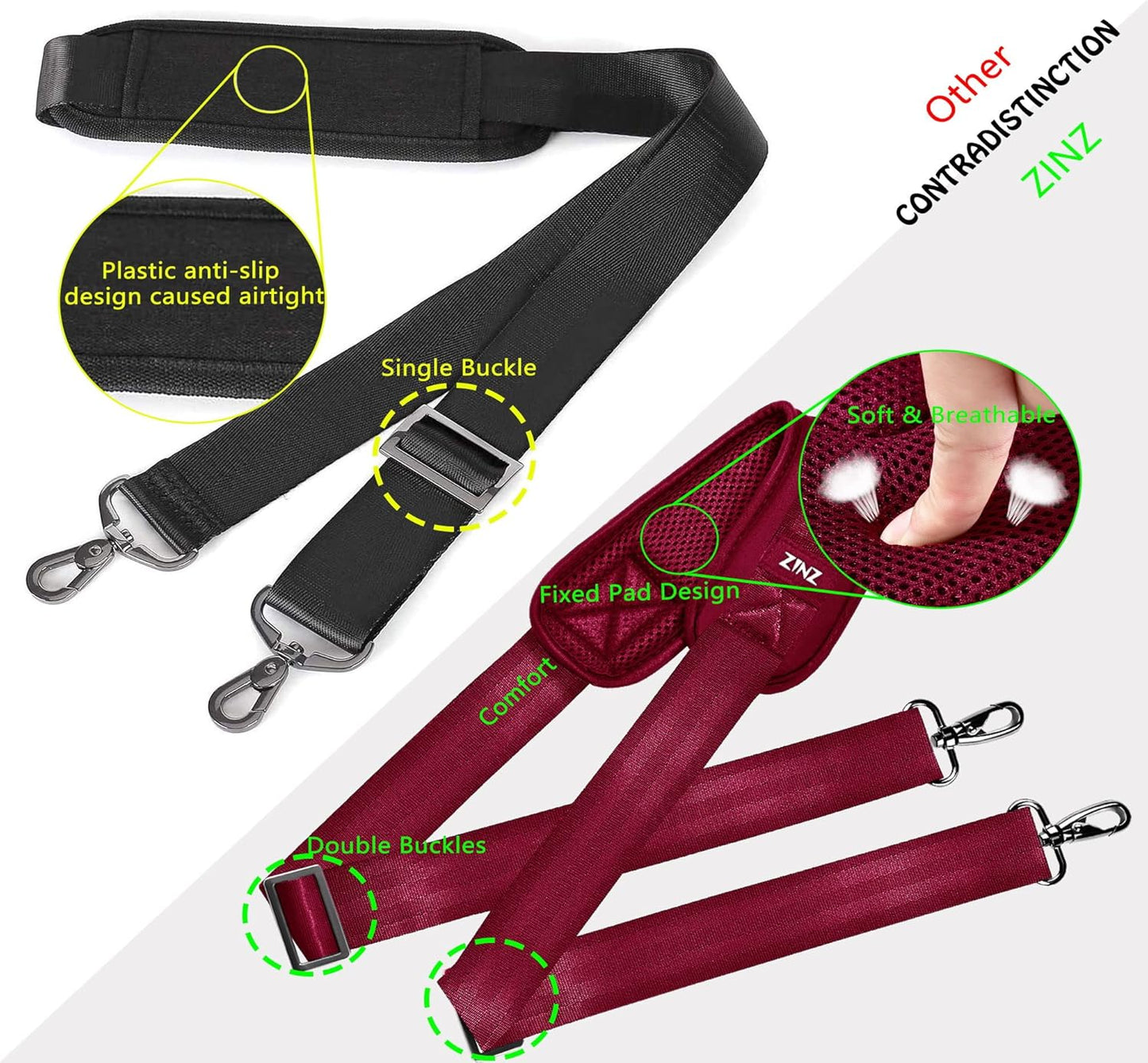 ZINZ Shoulder Strap 58" Ultra-Thick Fixed Padded and Adjustable Buckles Crossbody Strap for Briefcase Laptop Bag Luggage