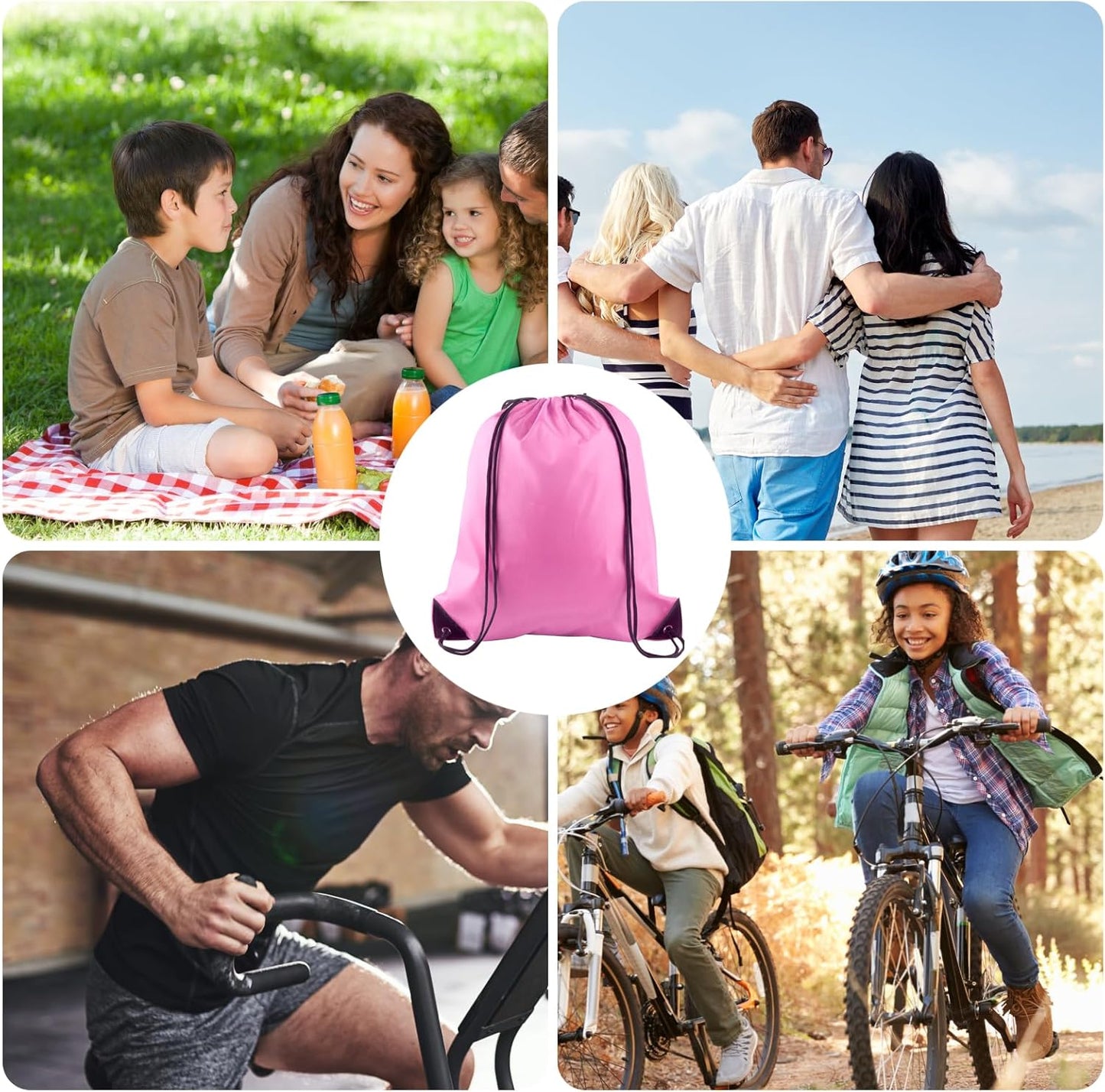 KUUQA 2 Pcs Drawstring Backpack Bags Bulk Pink Drawstring Bag Foldable Gym Bag Sports Cinch Sack String Backpack Storage Bags for Women Men Shopping Gym Travel Sports