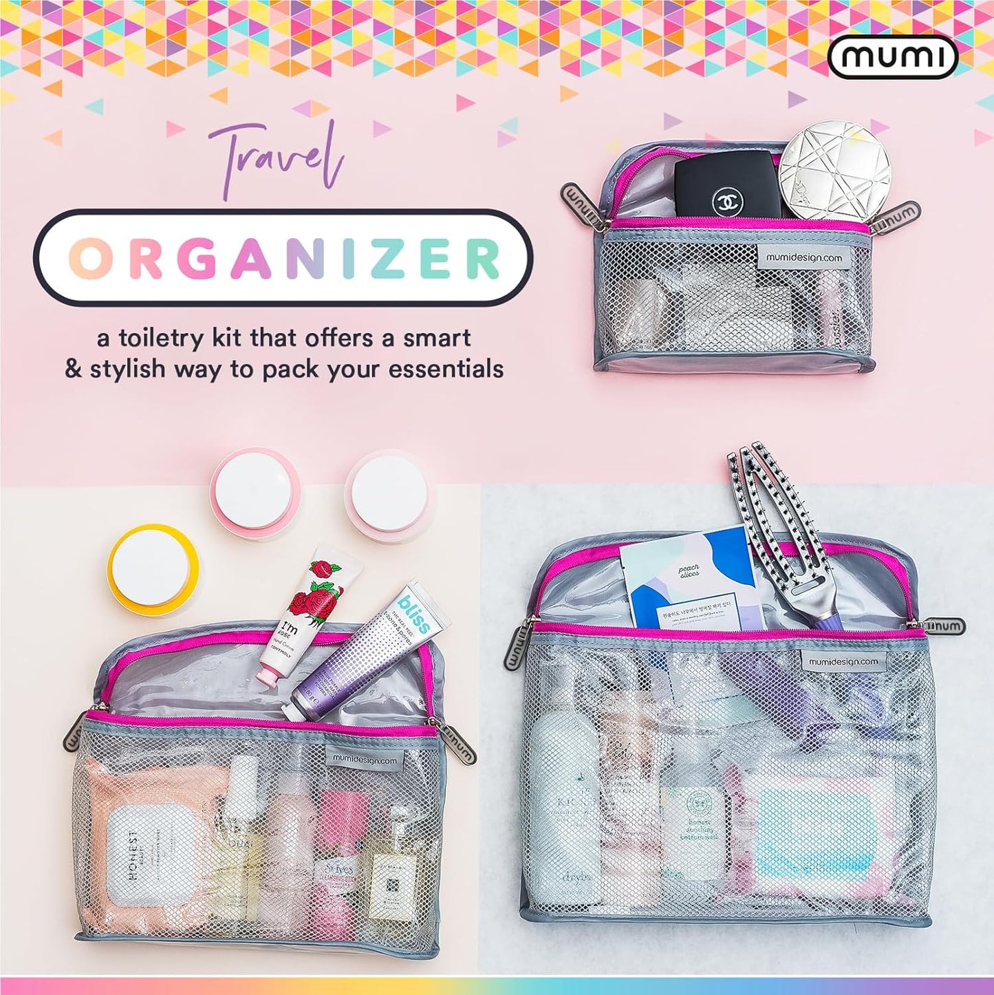 MUMI Travel Toiletry Bag Set of 3 – Clear TSA Approved Toiletry Bags for Women – Reusable