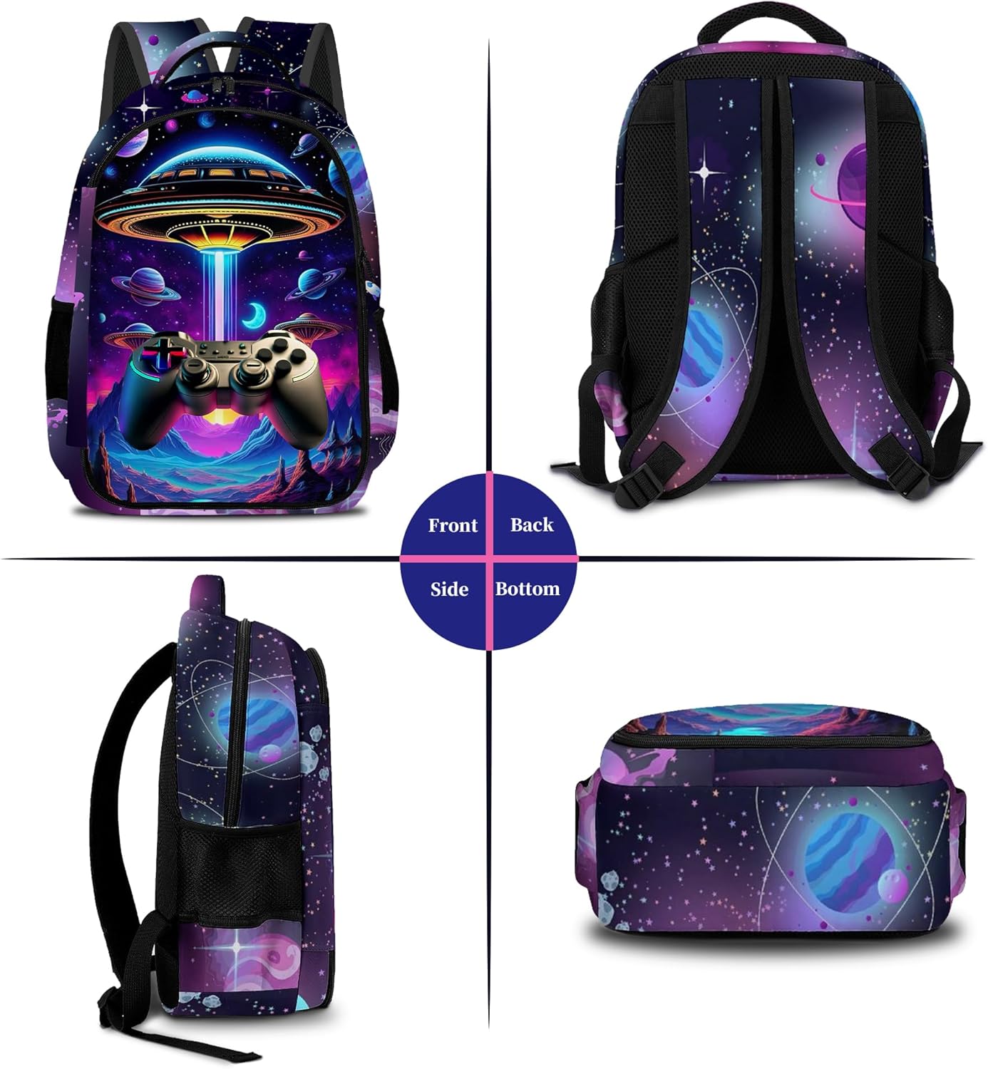 Game Backpack Set for Boys, Gaming Backpack 3 Pack, Boys Lunch Box, and Pencil Bag for Kids, 17"