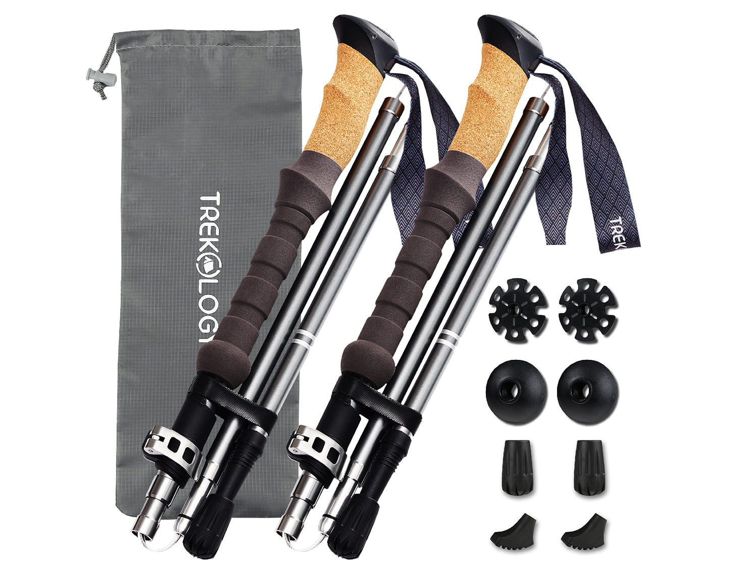 TREKOLOGY Trek-Z Cork Grip Trekking Poles – Lightweight Folding Hiking Poles, Adjustable Height