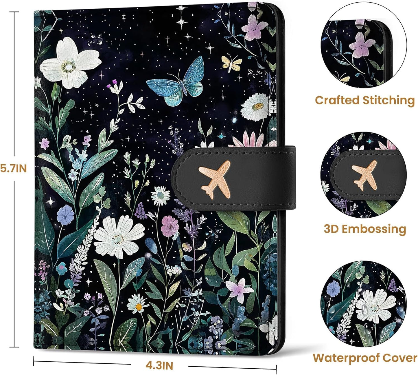 Passport Holder for Travel Essentials, RFID Blocking Leather Cover Wallet with Magnetic Closure, Aesthetic & Cute Passport Book Case for Women and Men - Starry Garden