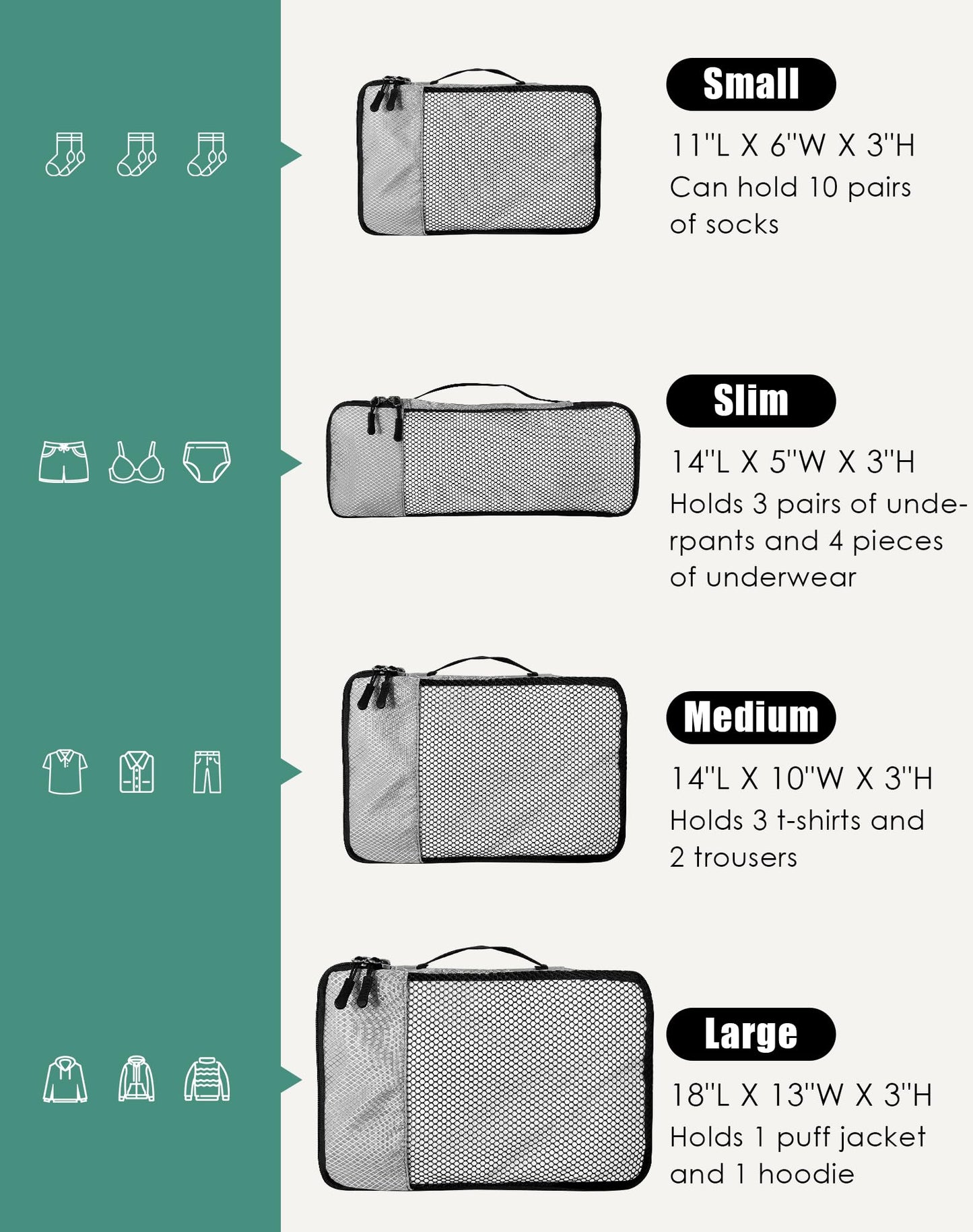 WTREE 4-Piece Packing Cubes Travel Accessories Set for Suitcases - Luggage Organizer Bags with