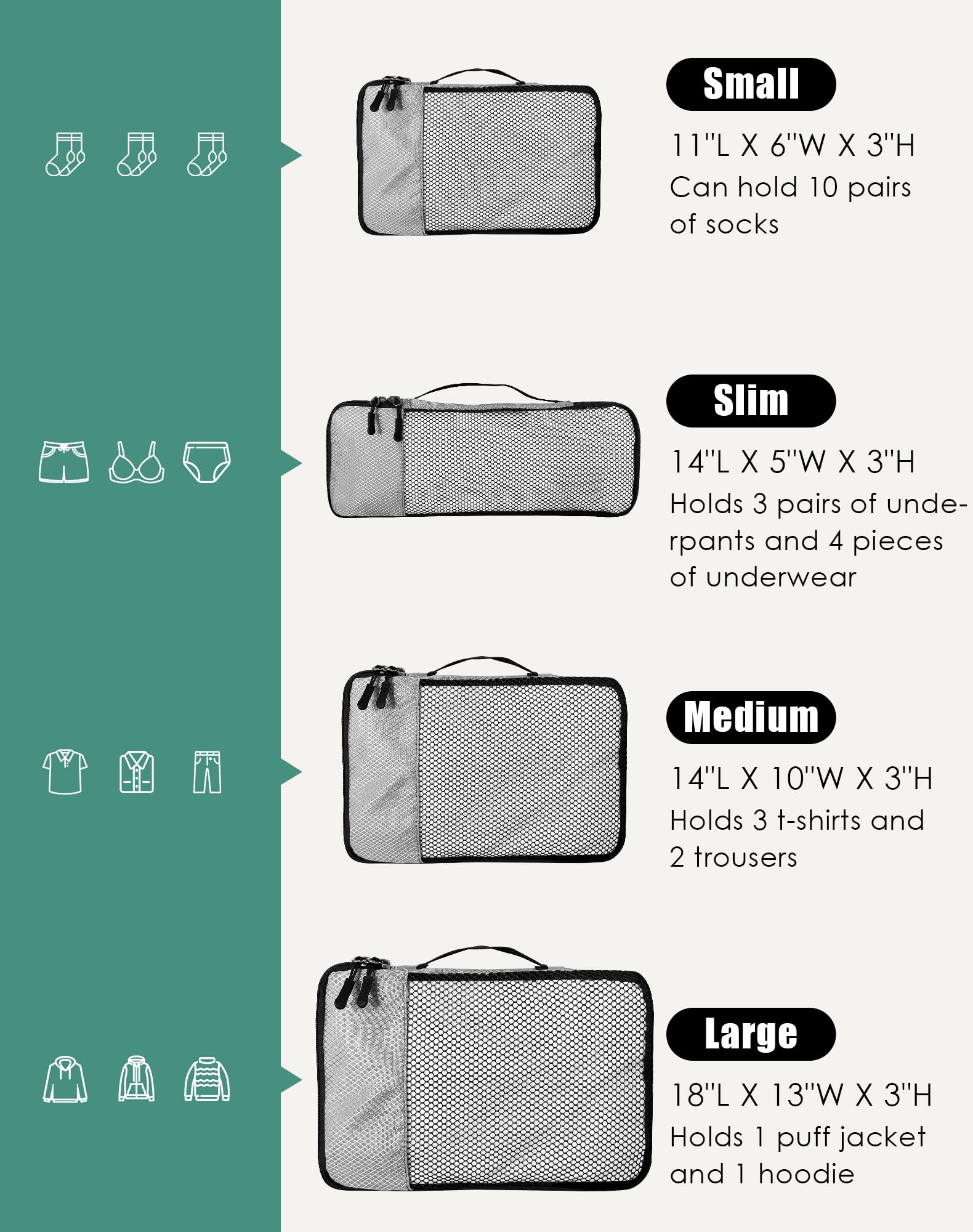 WTREE 4-Piece Packing Cubes Travel Accessories Set for Suitcases - Luggage Organizer Bags with