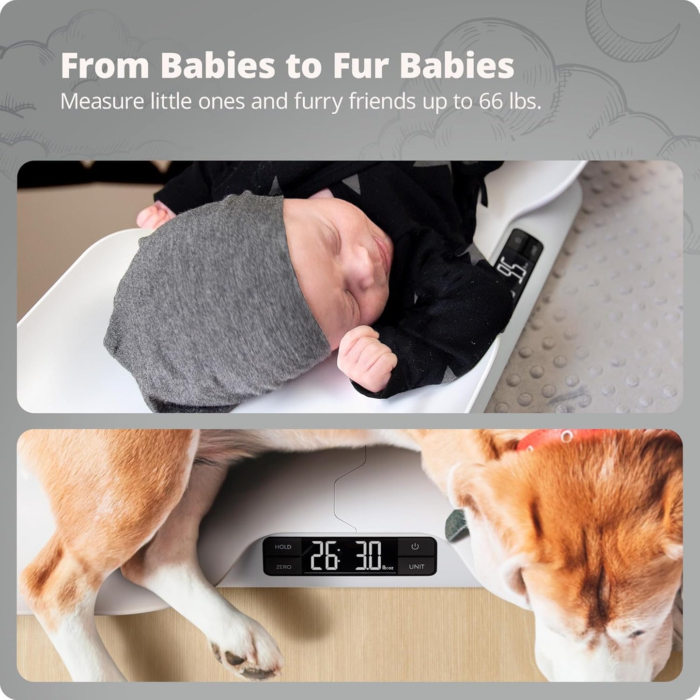 Greater Goods Digital Baby Scale with Tray – Accurate Infant & Toddler Weighing, Hold Function Helps with Baby Movement