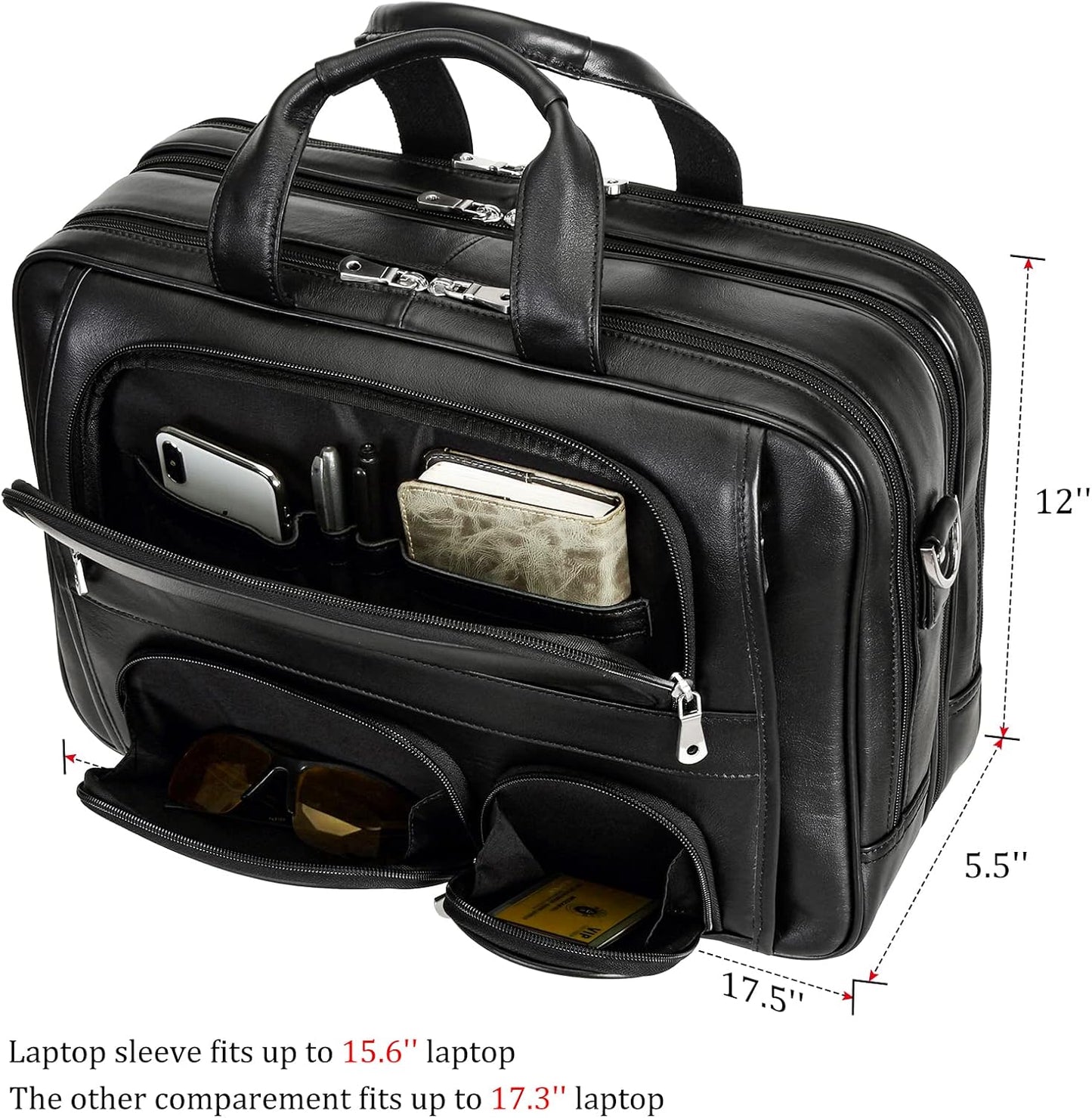 Polare Full Grain Cowhide Leather 17'' Laptop Large Briefcase for Men Business Messenger Bag Work Bag
