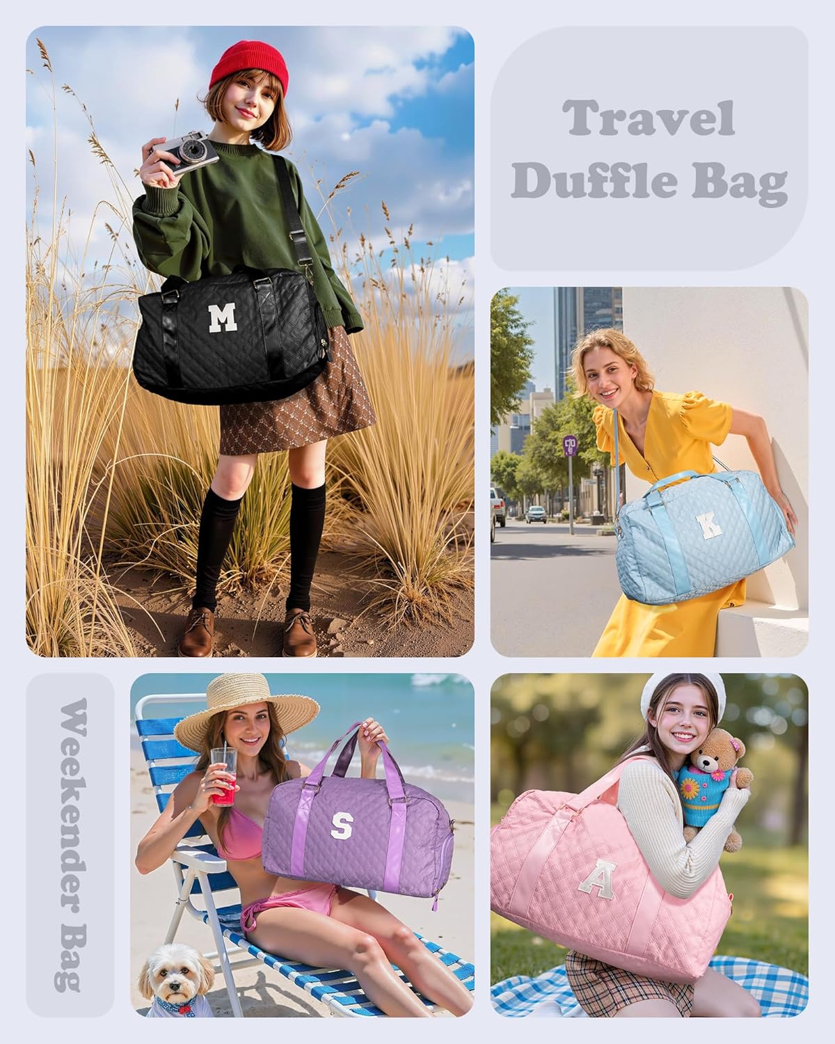 Initial Travel Duffle Bag Women Girls Gift: Personalized Weekender bags, Dance Cheer bag Sports for