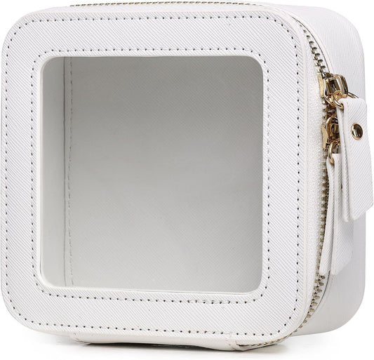 Small Clear Makeup Bag for Women Mini Cosmetic Bag Travel Toiletry Bag Purse Organizer with Zipper Car Essentials (White, Mini)
