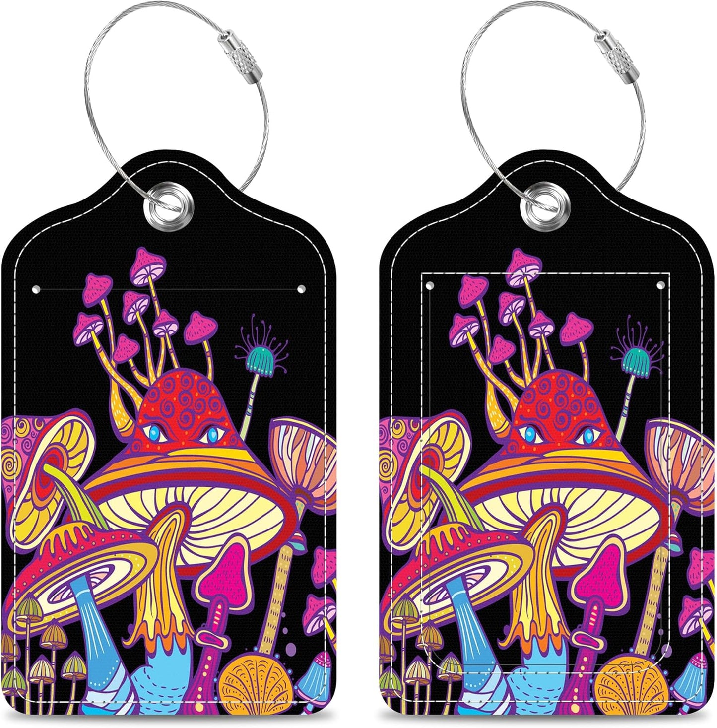 Luggage Tags for Suitcase Colorful Mushrooms 2 PCS Leather Travel Cruise Luggage Tag with Stainless