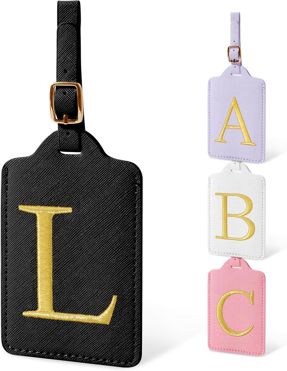 Personalized Initial Luggage Tags for Suitcases, Cute PU Leather Embroidered Letter Travel Luggage