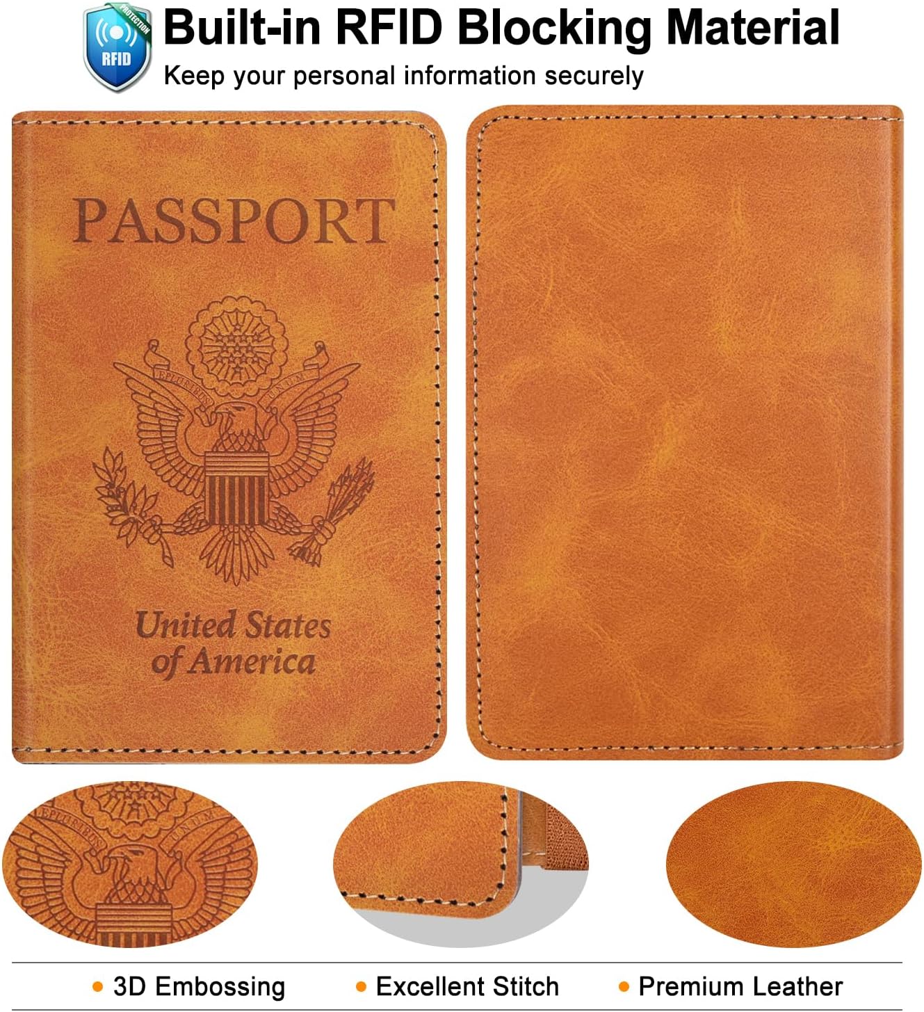 RSAquar Passport Holder for Women and Men, Premium PU Leather Travel Passport Wallet RFID Blocking Passport Cover Travel Documents Organizer with Pen Holder, Brown#2