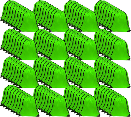 GoodtoU Drawstring Bags, Nylon Backpacks - Draw String Gym Bags for Sport, Traveling, Team (Green, 128Pcs)