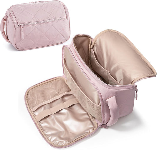 Travel Toiletry Bag for Women, Water Resistant Makeup Organizer with Wide-Open Design for Toiletries and Cosmetics, Pink (Bag Only)
