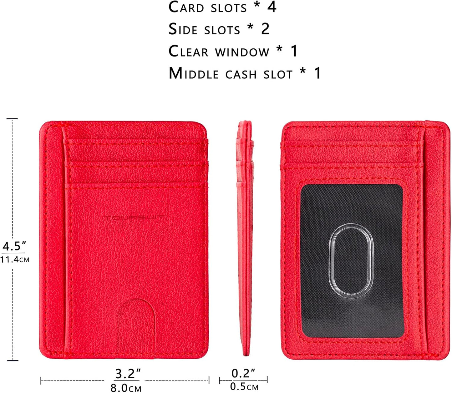 TOURSUIT Travel Minimalist Slim Front Pocket Wallet for Men Women, RFID Blocking Credit Card Holder Case (Red)