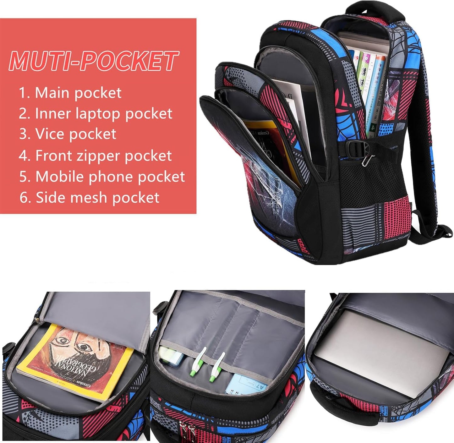 Camo Backpack for Kids, Lightweight Camo Backpack Elementary Middle School Backpack Water Repellent Bookbag (Black 2 in 1)