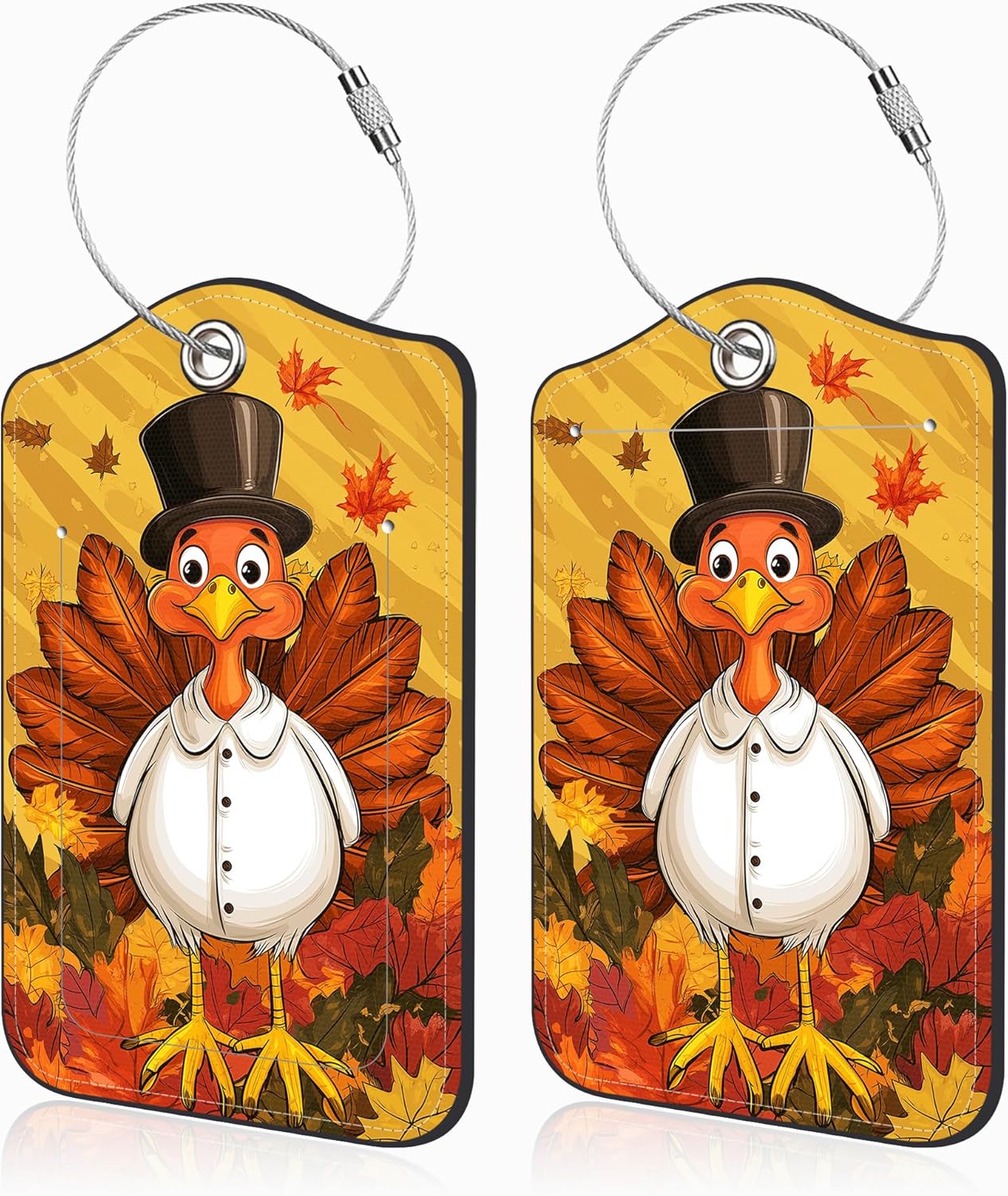 2 Pcs Autumn Turkey Luggage Tags for Suitcases PU Leather Baggage Tags Name ID Label with Privacy