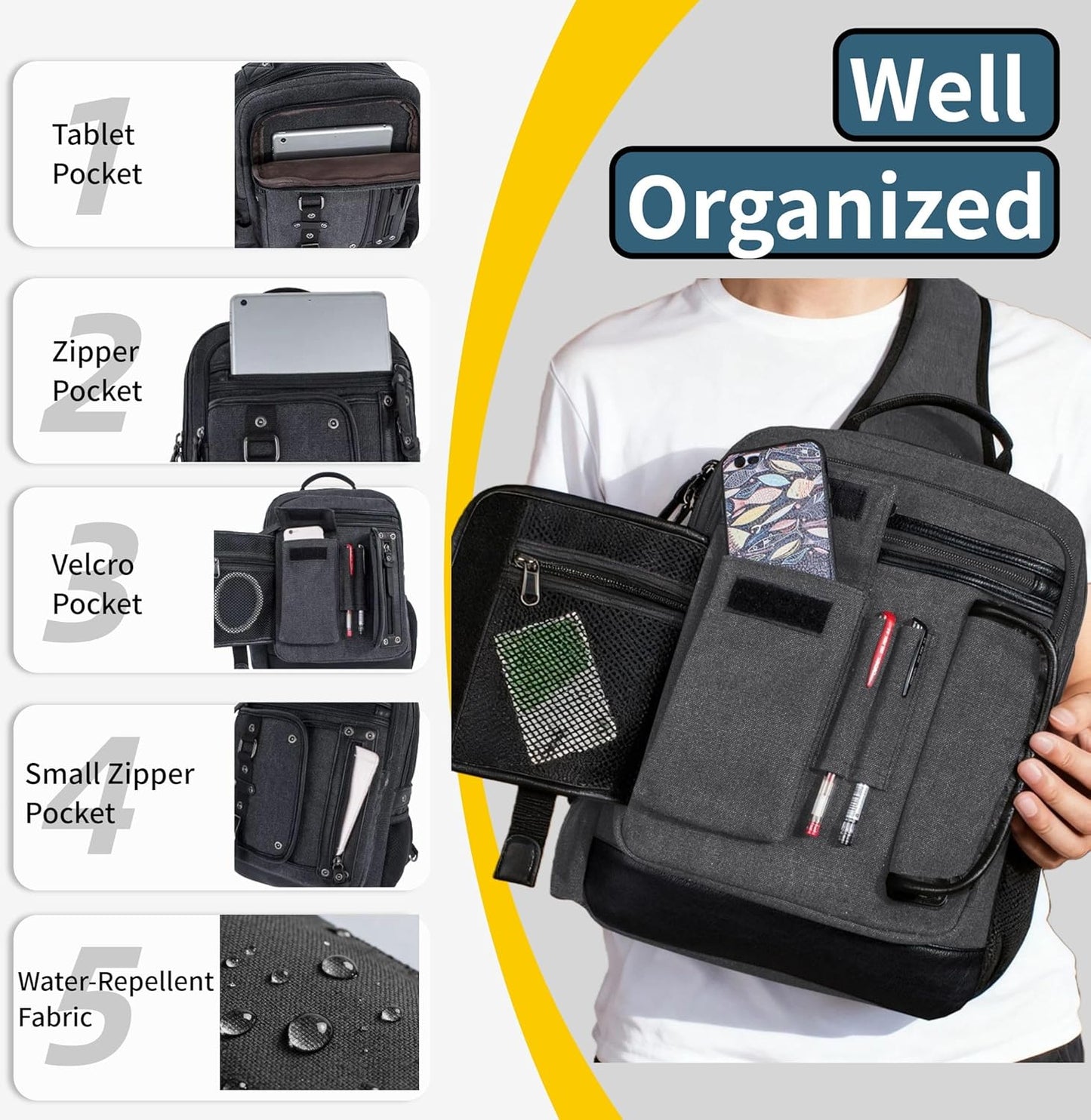 Schkleier Messenger Bag for Men Canvas Sling Bag Crossbody Backpack Laptop Shoulder Bag Hiking Daypacks Casual Tactical