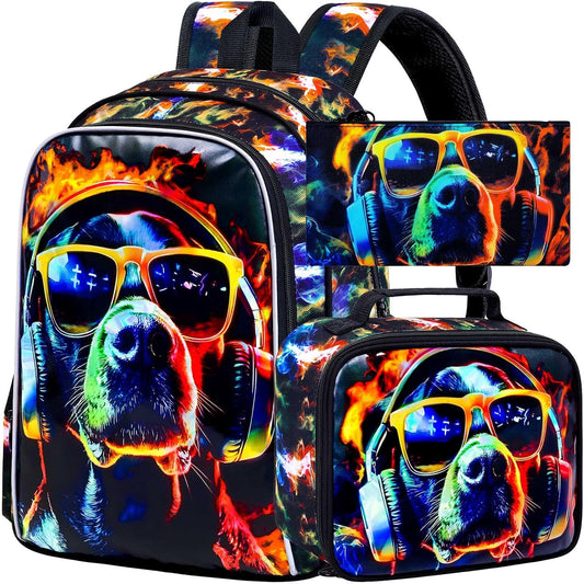 3Pcs Backpack for Boys, 17" Kids Bookbag with Lunch Box, School Backpacks for Elementary Preschool Kindergarten